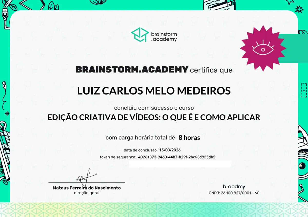 Certificado do curso Edição criativa de vídeos: o que é e como aplicar